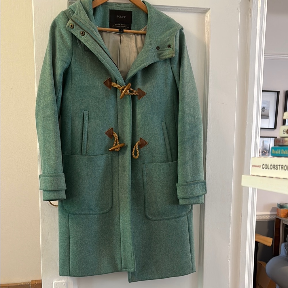 J. Crew Green wool Coat with Hood